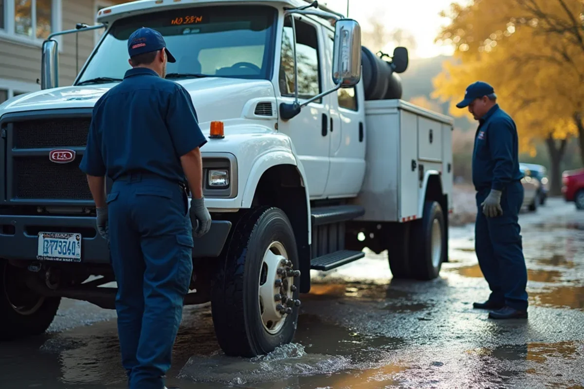 High suction truck mounted water extractor removing standing flood water from a flooded Ogden basement